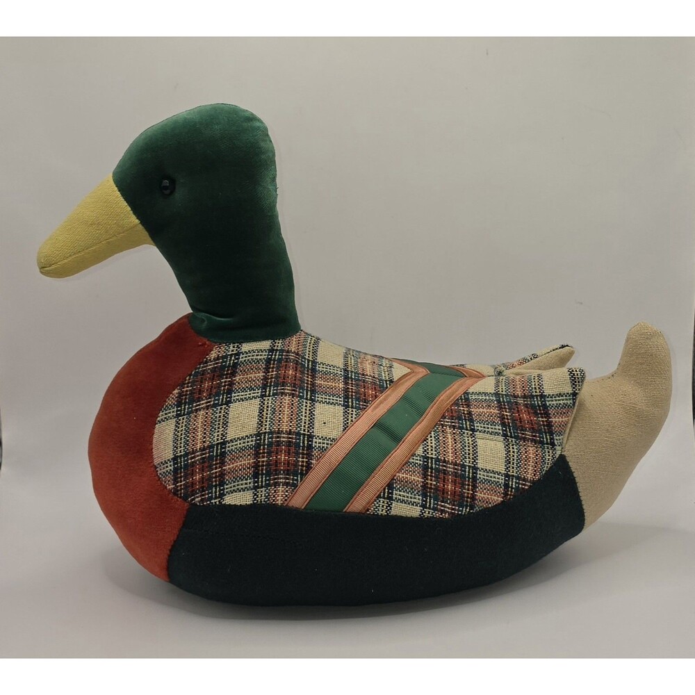 Vintage Mallard Duck Decoy Weighted Door Stop Corduroy Fabric 14" Grandpacore